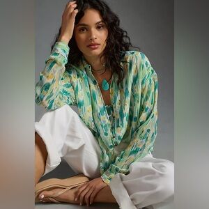 Anthropologie Pilcro Tavi Buttondown Blouse Top Green Small